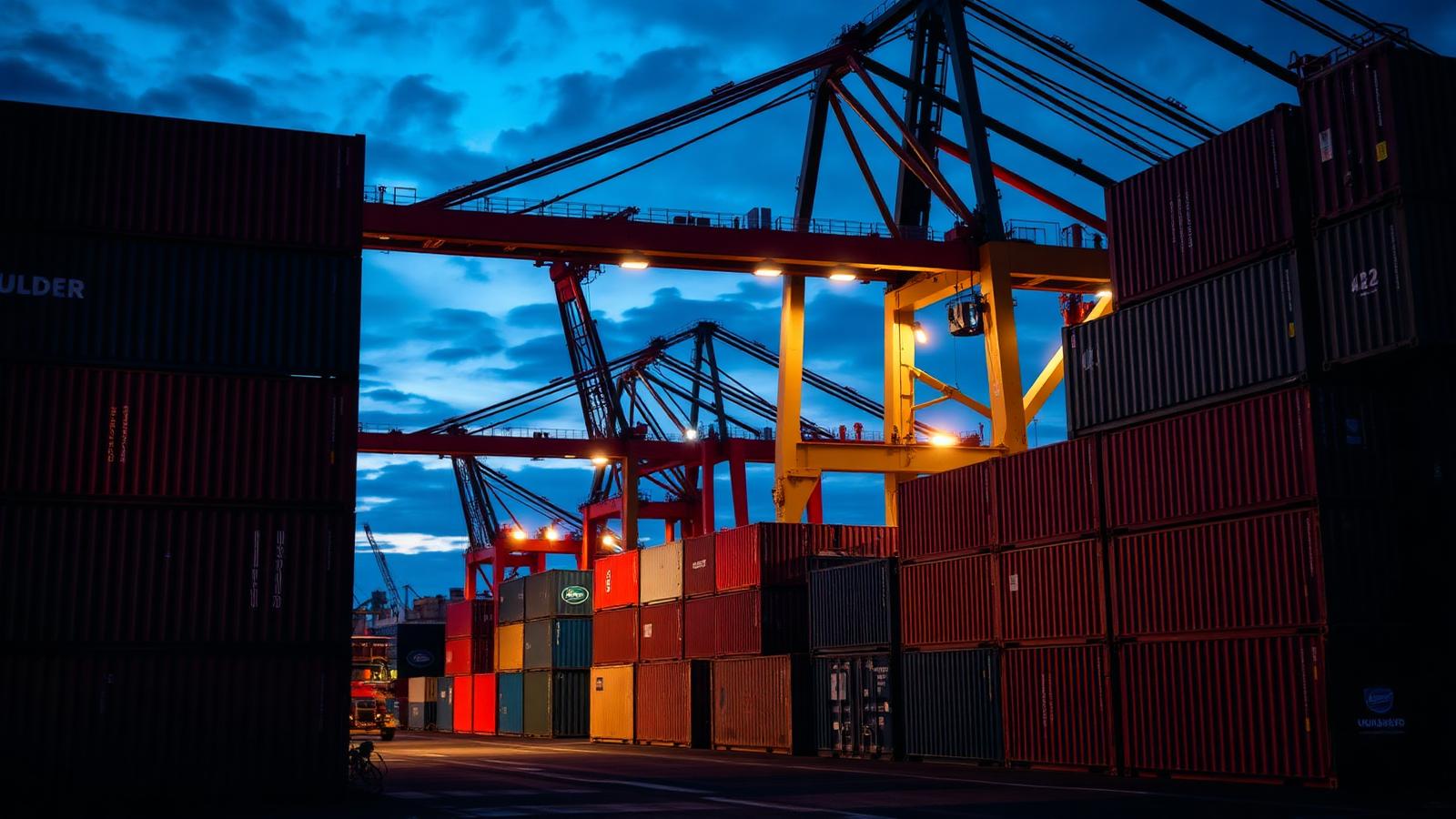 Shipping containers loaded at an export port terminal